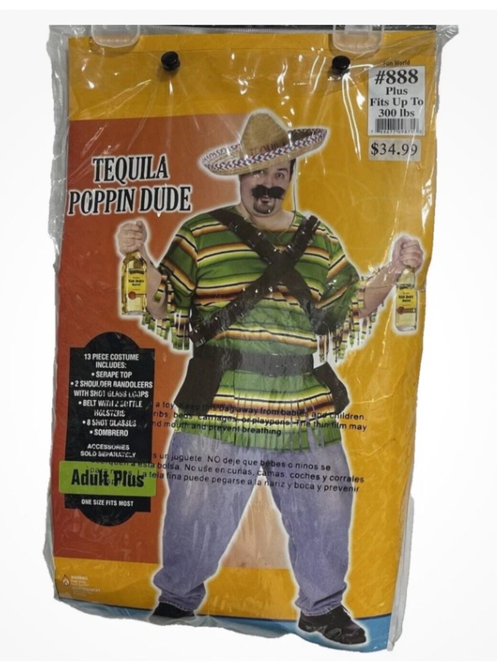 Tequila Poppin Shooter Mens One Size Plus Halloween Costume Cinco De Mayo